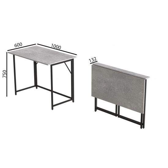 Розкладний стіл Моріс  750x1000x600 Чорний метал ДСП Бетон 16 мм (MORI007)