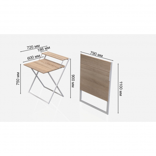 Стіл трансформер Компакт 2  750x790x720 Білий метал ДСП Дуб Сонома 16 мм (KOM211)