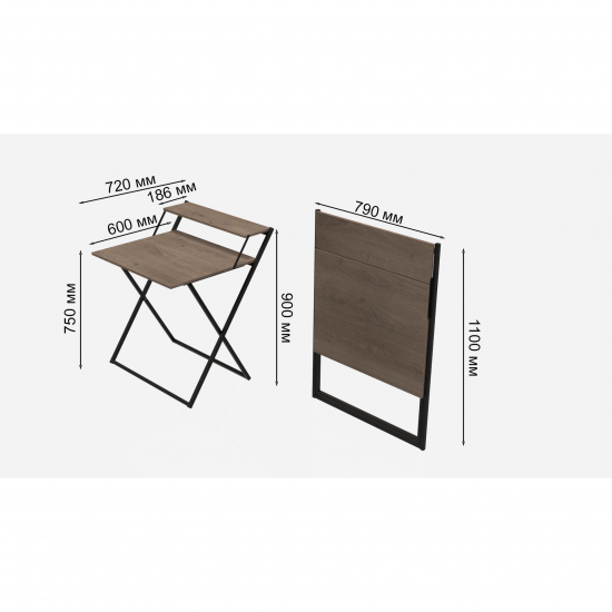 Стіл трансформер Компакт 2 750x790x720 Чорний метал ДСП Дуб Сонома Трюфель 16 мм (KOM205)